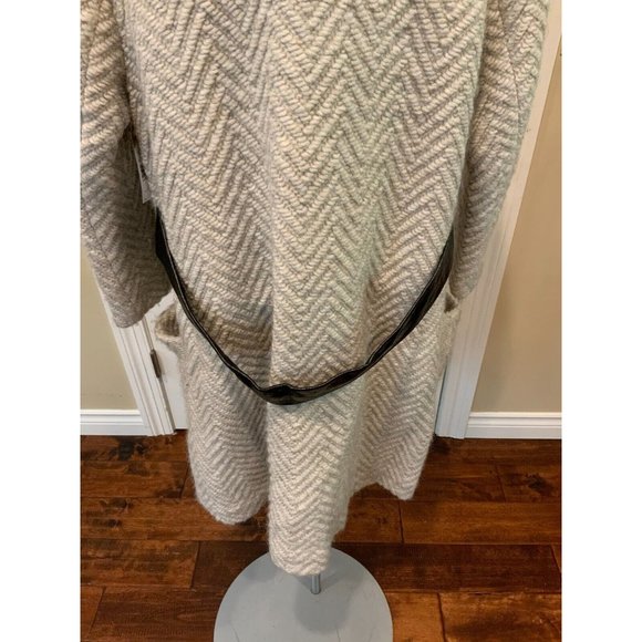 Rebecca Minkoff Gray Knit Wool Long Coat w/ Leather Panels, Size Large - Picture 8 of 9